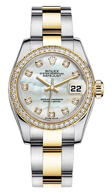 Rolex Women's New Style Two-Tone Datejust with Custom Mother of Pearl Diamond Dial on Oyster Band