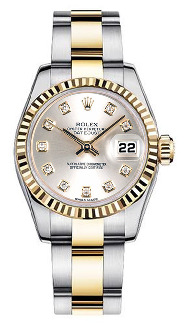 Rolex Women's New Style Two-Tone Datejust with Custom Silver Diamond Dial and Bezel on Oyster Band