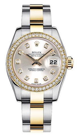Rolex Women's New Style Two-Tone Datejust with Custom Silver Diamond Dial on Oyster Band