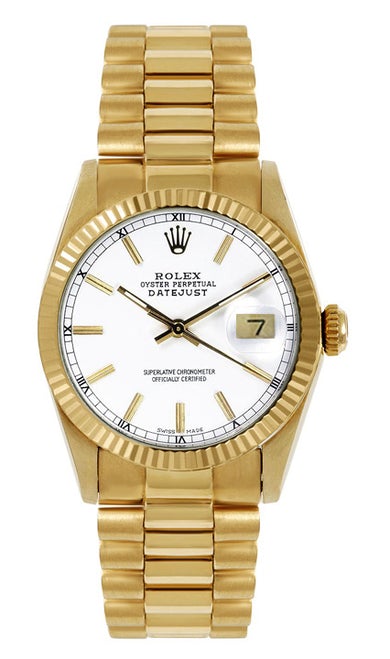 Rolex Women's President Midsize Fluted White Index Dial