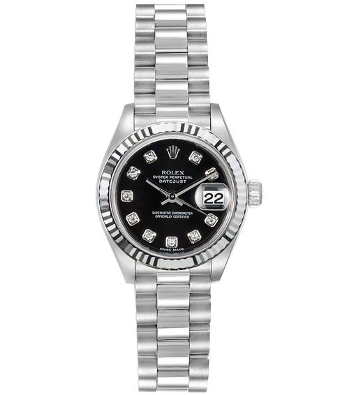 Rolex Women's White Gold President with Custom Black Diamond Dial P69179BD