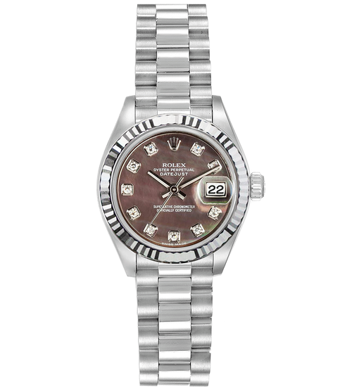 Rolex Women's White Gold President with Custom Black Mother of Pearl Diamond Dial P69179BMOPD