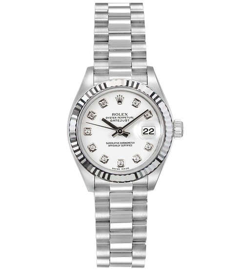 Rolex Women's White Gold President with Custom White Diamond Dial P69179WD